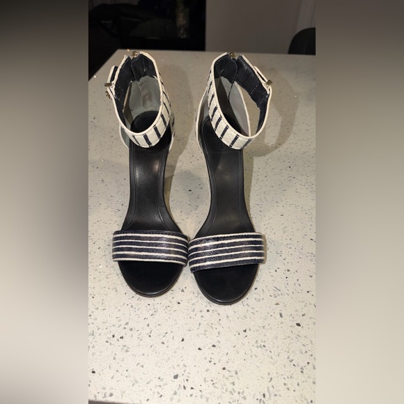 Tory Burch Shoes - Tory Burch Black and White Striped Ankle Strap Heels